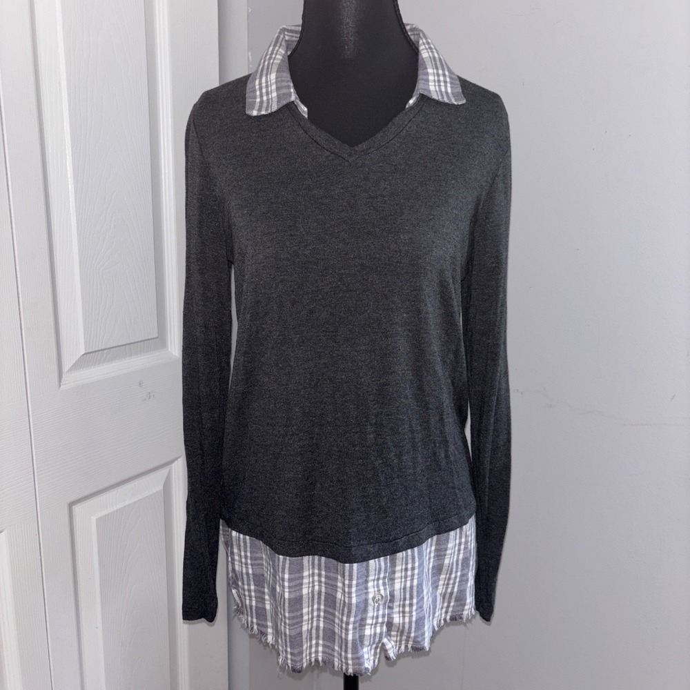 Drew Womens Quinn Long Sleeve Black Tee with Attached Collar and Cuffs Size S - Picture 6 of 6